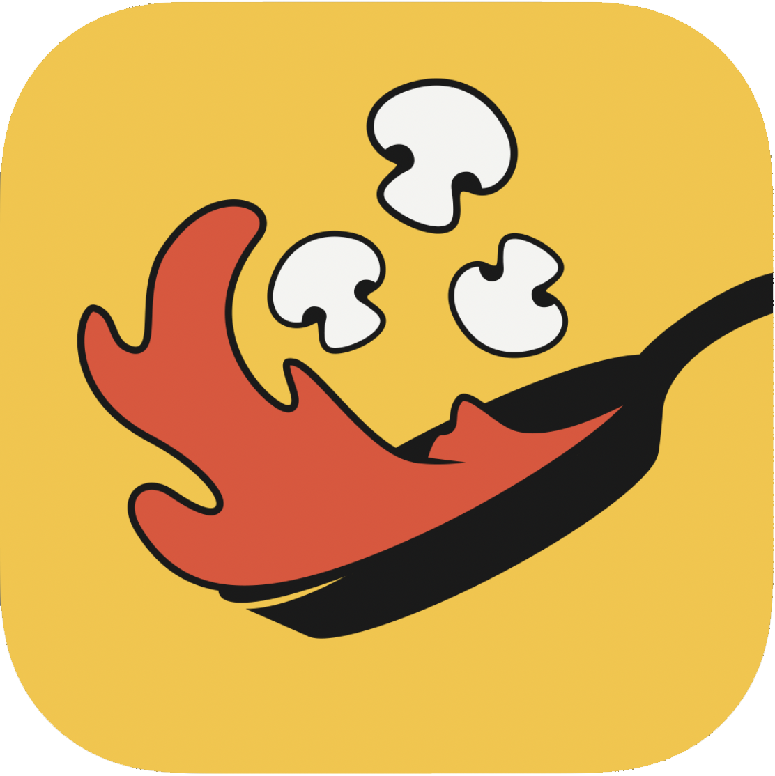 a vector icon of a skillet swirling sauce and mushrooms