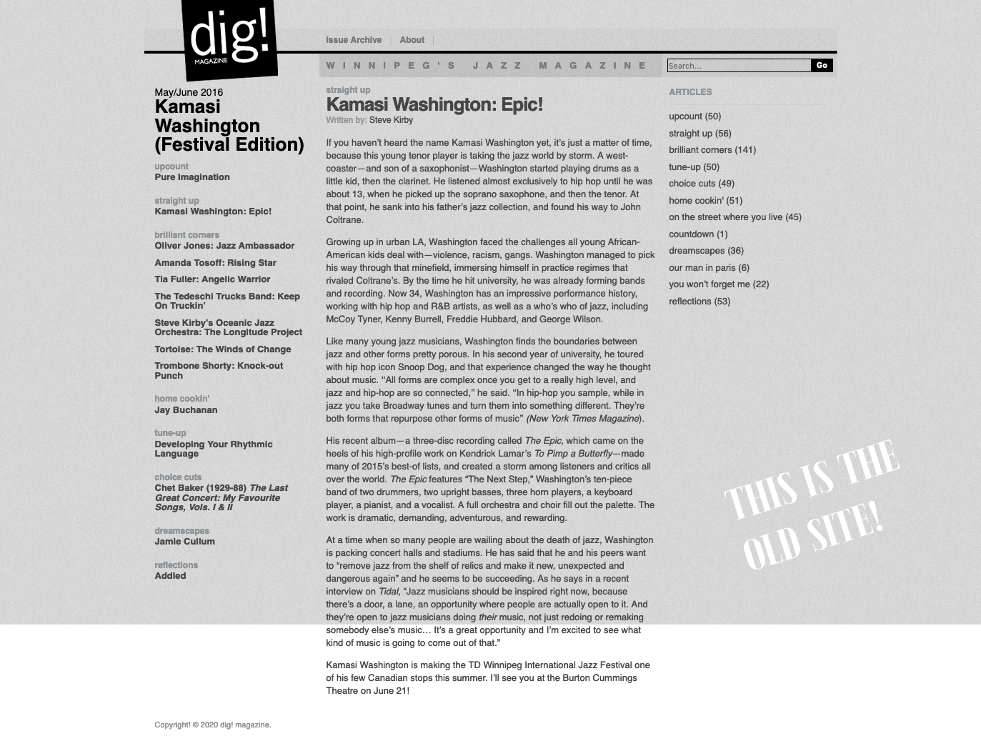 dig! Magazine's old home page layout