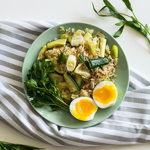 rice and egg dish on a plate